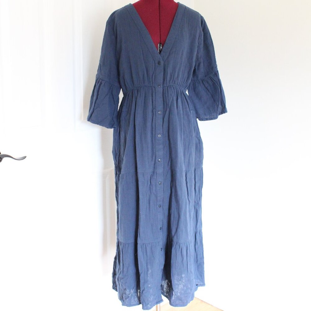 Pact Navy Blue Coastal Organic Cotton Midi Dress - NWOT